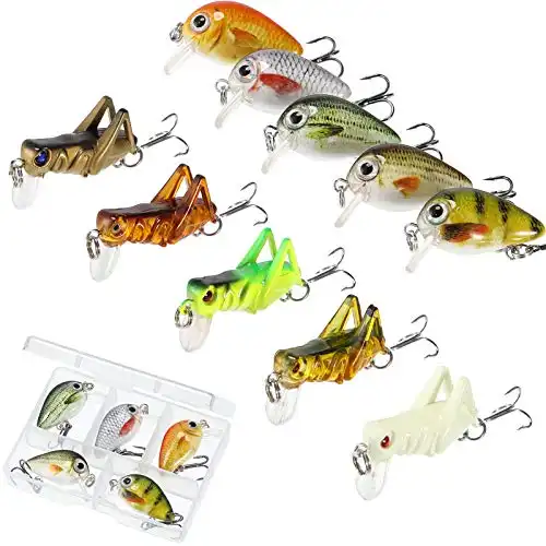 10 Pieces Mini Fishing Lures with Box (Locust and Fish Series)