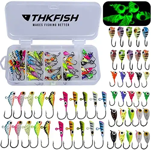THKFISH 50Pcs/Box Ice Fishing Jigs Set