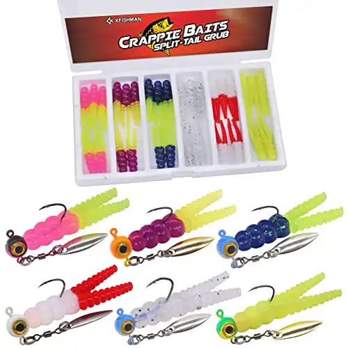 Crappie Jigs and Lures Kit -135 & 40 Piece Set with Plastics, Jig Heads, Split-Tail Grub Baits - Perfect for Crappie Fishing, Panfish Lures