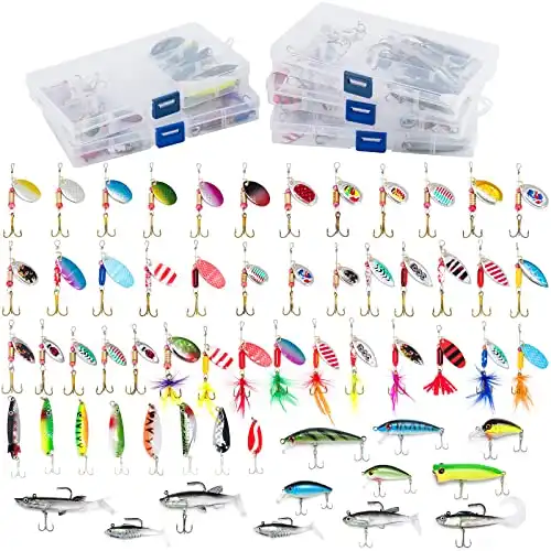 Dr.Fish 60 Pieces Fishing Lures, 5 Tackle Box with Tackle Included